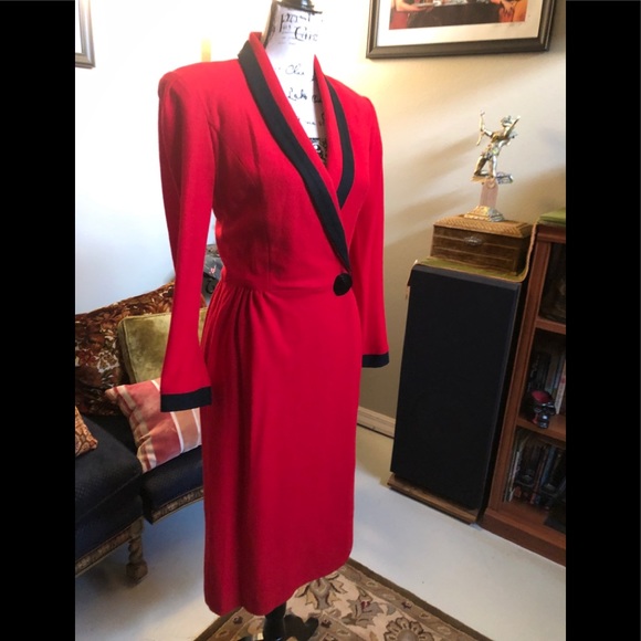 VTG Gorgeous 80s- 40s Red Wool Wrap Coat Dress - Picture 2 of 8